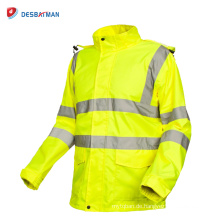 High Visibility Wasserdichte Jacke Roadway Sicherheit Regenjacke mit reflektierenden Streifen und Taschen Winter